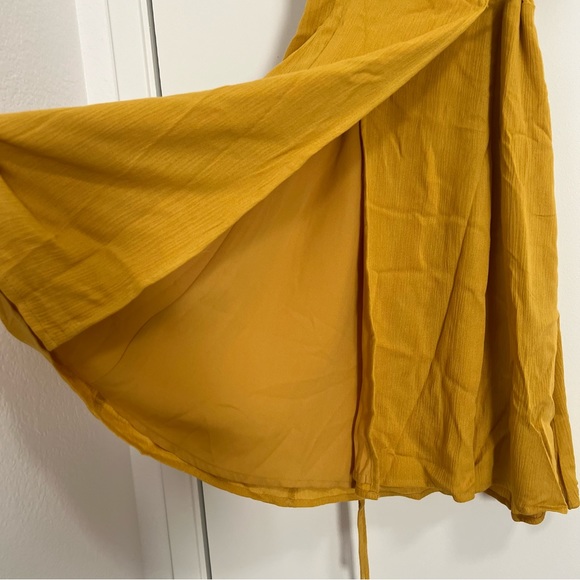 NWT Lulus Harbor Point Mustard Yellow Flutter-Sleeve Mini Wrap Dress - Picture 6 of 12